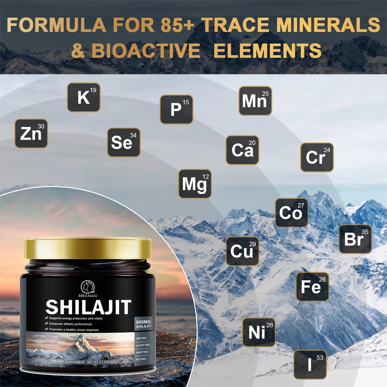 BBEEAAUU 60g 100% Himalaya Pure Shilajit Resin Original Mineral Health Supplement Non-GMO Brain Memory Cognitive Energy Health Oasis Select