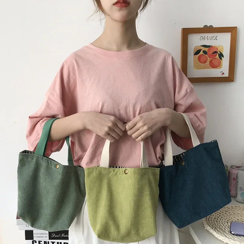 Lunch Bag Corduroy Canvas Lunch Box Drawstring Picnic Tote Eco Cotton Cloth Small Handbag Dinner Container Food Storage Bags Oasis Select