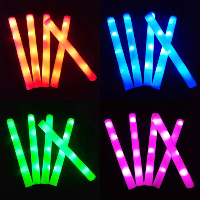 6Pcs Colorful LED Glow Sticks RGB LED Glow Foam Stick Cheer Tube Dark Light Birthday Wedding Party Supplies Oasis Select