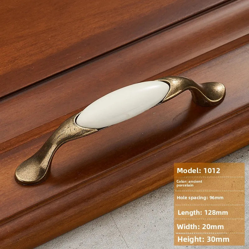 Antique Bronze Ceramic Zinc Alloy Cabinet Handles Drawer Knobs Morning Glory European Style Wardrobe Door Furniture Oasis Select 1012-128