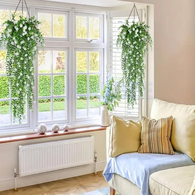 Artificial Plant Hanging Flowers with Eucalyptus Leaves: 2Pcs Wall Home Garden Greenery Vine for Wedding Decor Oasis Select