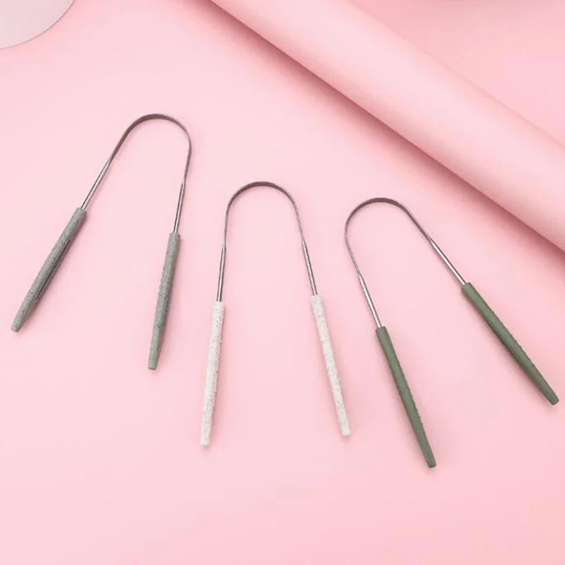 3 Colors Stainless Steel Tongue Scraper U-shaped Metal Fresh Breath Cleaning Coated Tongue Toothbrush Oral Hygiene Care Tools Oasis Select