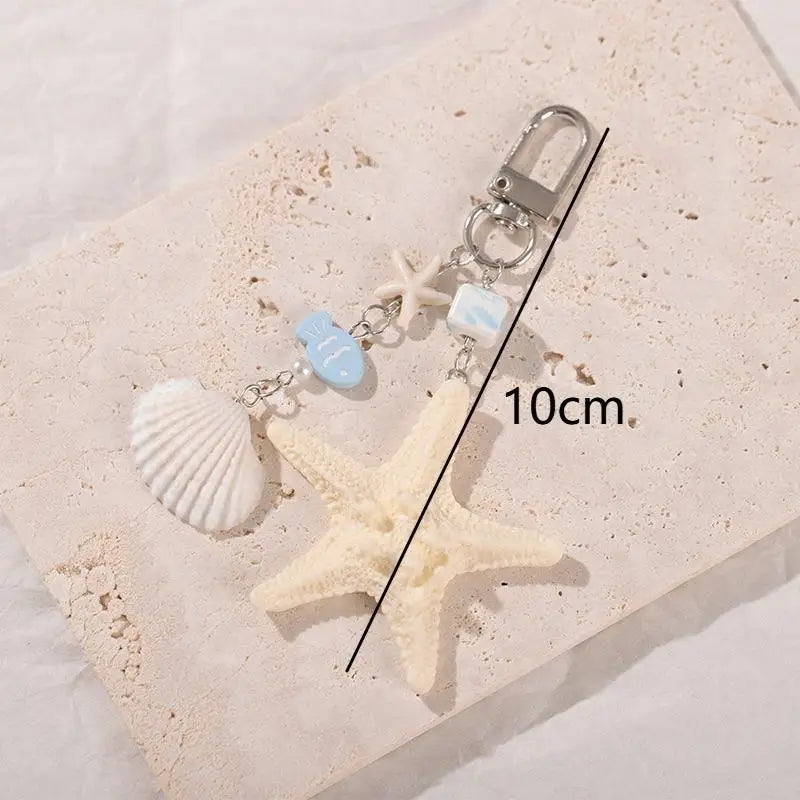 Seashell Keychain with Starfish Long Tail Charms Summer Travel Backpack Pendant for Girls and Women Oasis Select 2pcs
