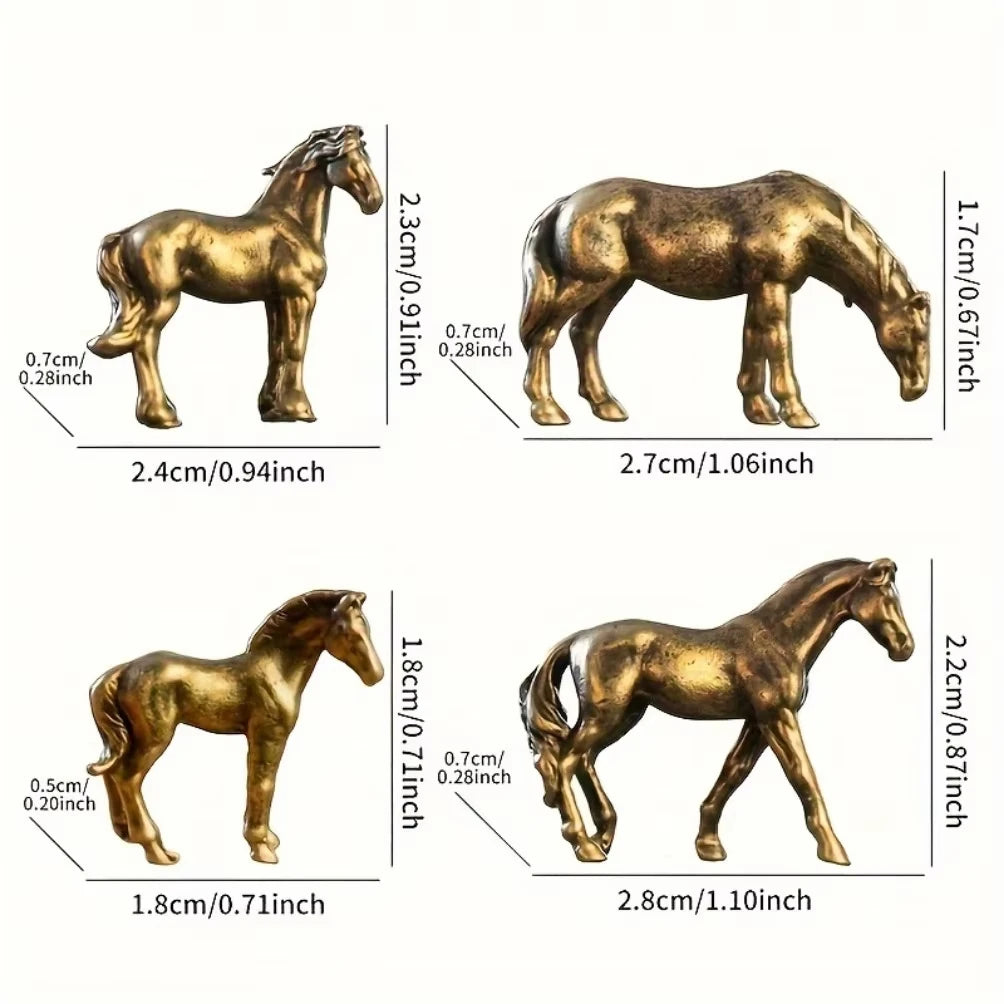 Miniature Antique Brass Long Tail Horse Figurines Feng Shui Ornament Copper Zodiac Animal Mini Desktop Crafts Home Decor gifts Oasis Select