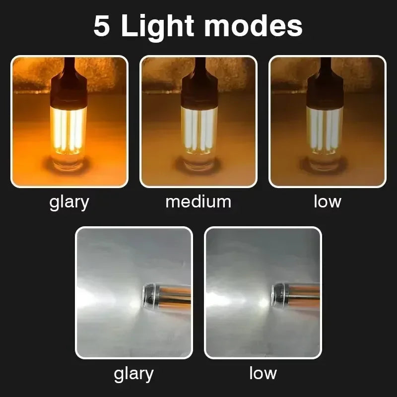 Powerful LED Flashlight USB Rechargeable 8 Tungsten Filament Camping Lantern Outdoor Portable Hook Tent Lamp Handheld Flashlight Oasis Select