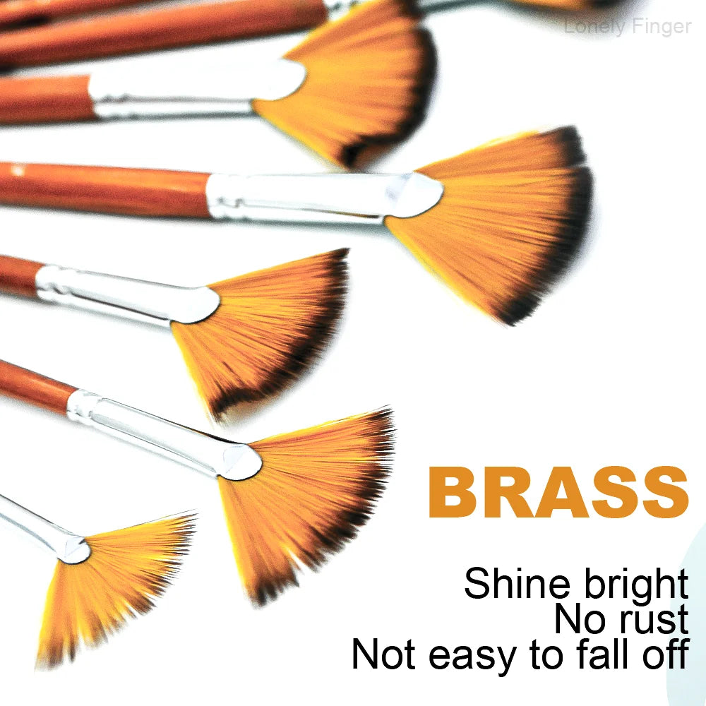 Artist Fan Paint Brush Set of 9, Nylon Hair Anti-Shedding Brush Tips, Wooden Handle for Comfortable Holding, Acrylic O Oasis Select