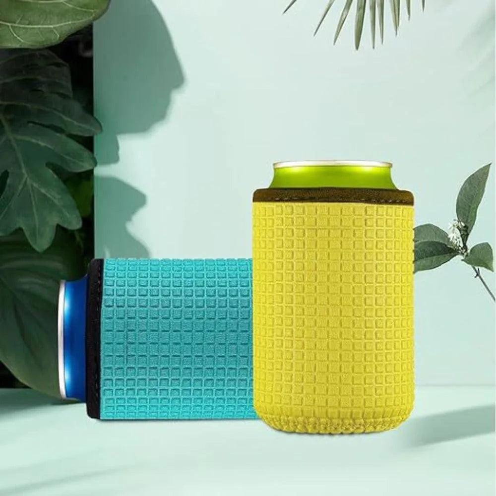4PCS Non-slip Can Cooler Sleeves Neoprene Elastic Cup Insulated Sleeve Washable Square Pattern Bottle Insulated Cover Summer Oasis Select