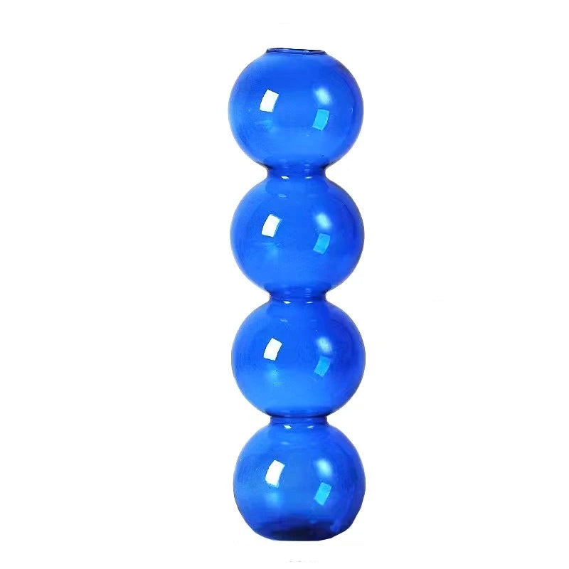 Nordic Glass Bubble Vase - Clear Hydroponic Planter for Home Desk Decor, Cute Simple Gift Idea & Flower Arrangement Decoration Oasis Select Blue 4balls
