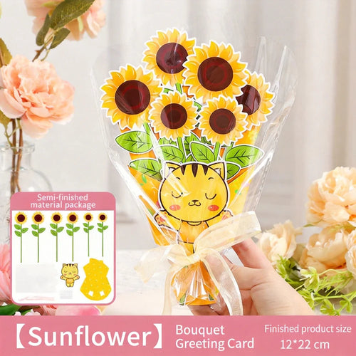 3D DIY Flower Bouquet Greeting Card Paper Craft Kit with Ribbon Paper Craft Kit Oasis Select Sunflower