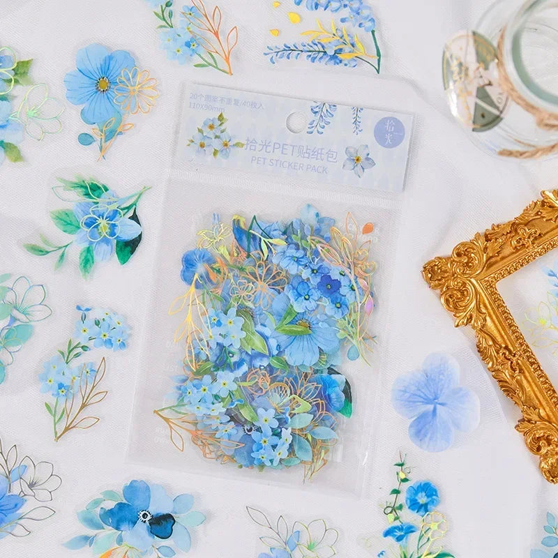 40Pcs/Bag Aesthetic Flower Stickers Pack Fresh Plant Hand Account DIY Material Decorative Stationery Stickers for Party Favors Oasis Select