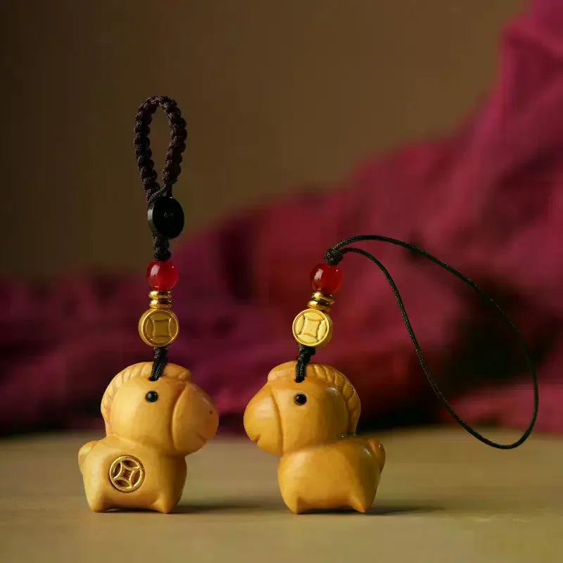 Creative Sandalwood Horse Pendant Keychain Year Of The Horse Mobile Phone Chain Backpack Hanging Decoration New Year Gifts Oasis Select