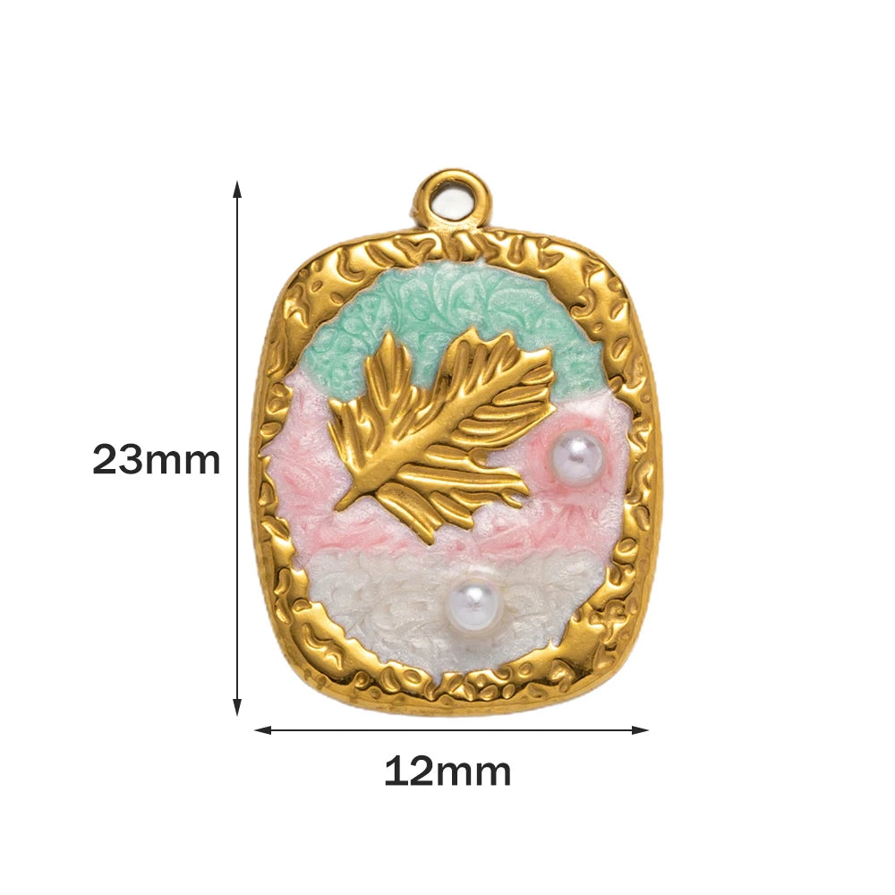 5pcs Stainless Steel Enamel Flower Pearl Bead Charms Earring Pendant for DIY Necklace Bracelet Jewelry Making and Crafting Oasis Select E Green Pink