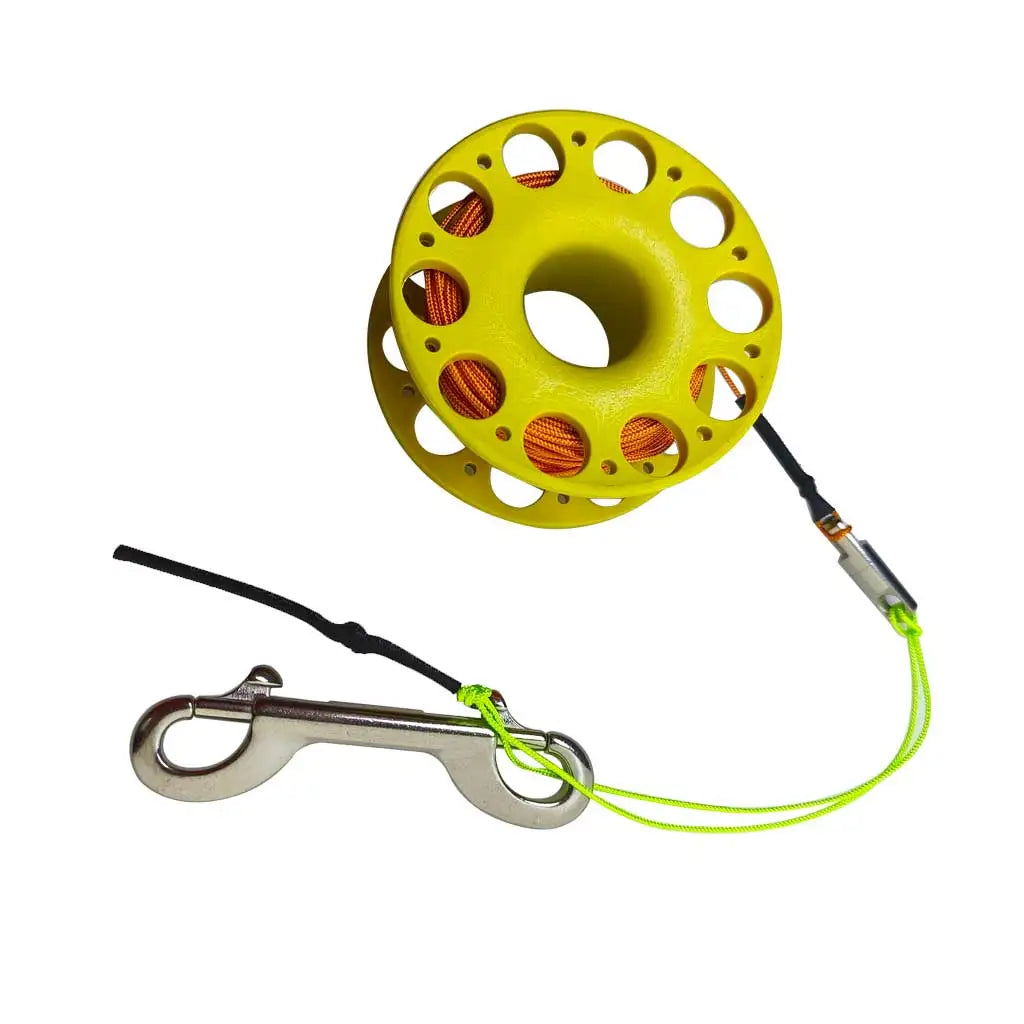 30M Scuba Diving Spool Finger Reel with Stainless Steel double ended hook Tech Snorkeling Equipment Cave Wreck Guide Line Reel Oasis Select Yellow Orange Line