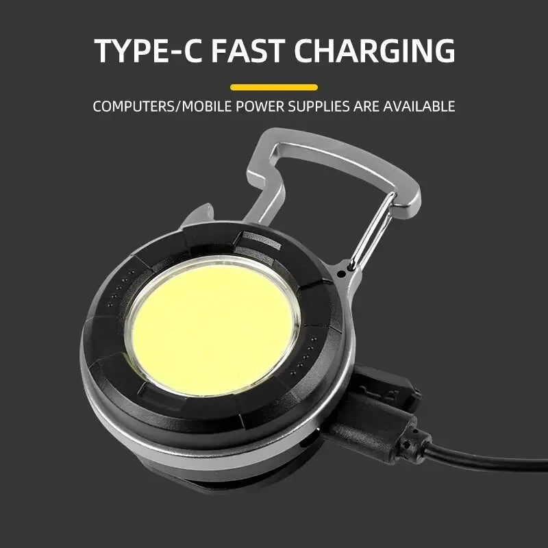 COB LED Keychain Flashlight | Type-C Rechargeable Mini Work Light