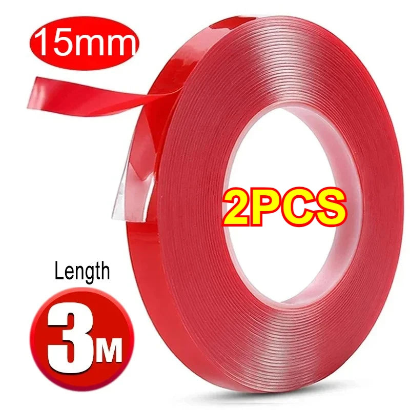 Car Strong Double Sided Adhesive Stickers Tape Nano Transparent Reusable Waterproof Auto Tape Clean Tools Car Protect Sticker Oasis Select 15mmx3M-2PCS
