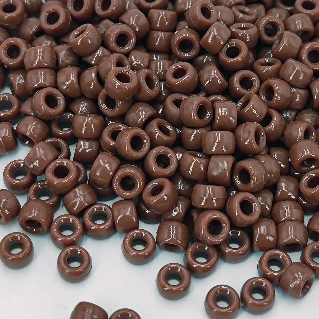 100Pcs Acrylic Pony Beads 6x9mm Bulk Plastic Large Hole Mix Pen Hair Kandi Beads for Friendship Bracelet Jewelry Making Braids Oasis Select Brown