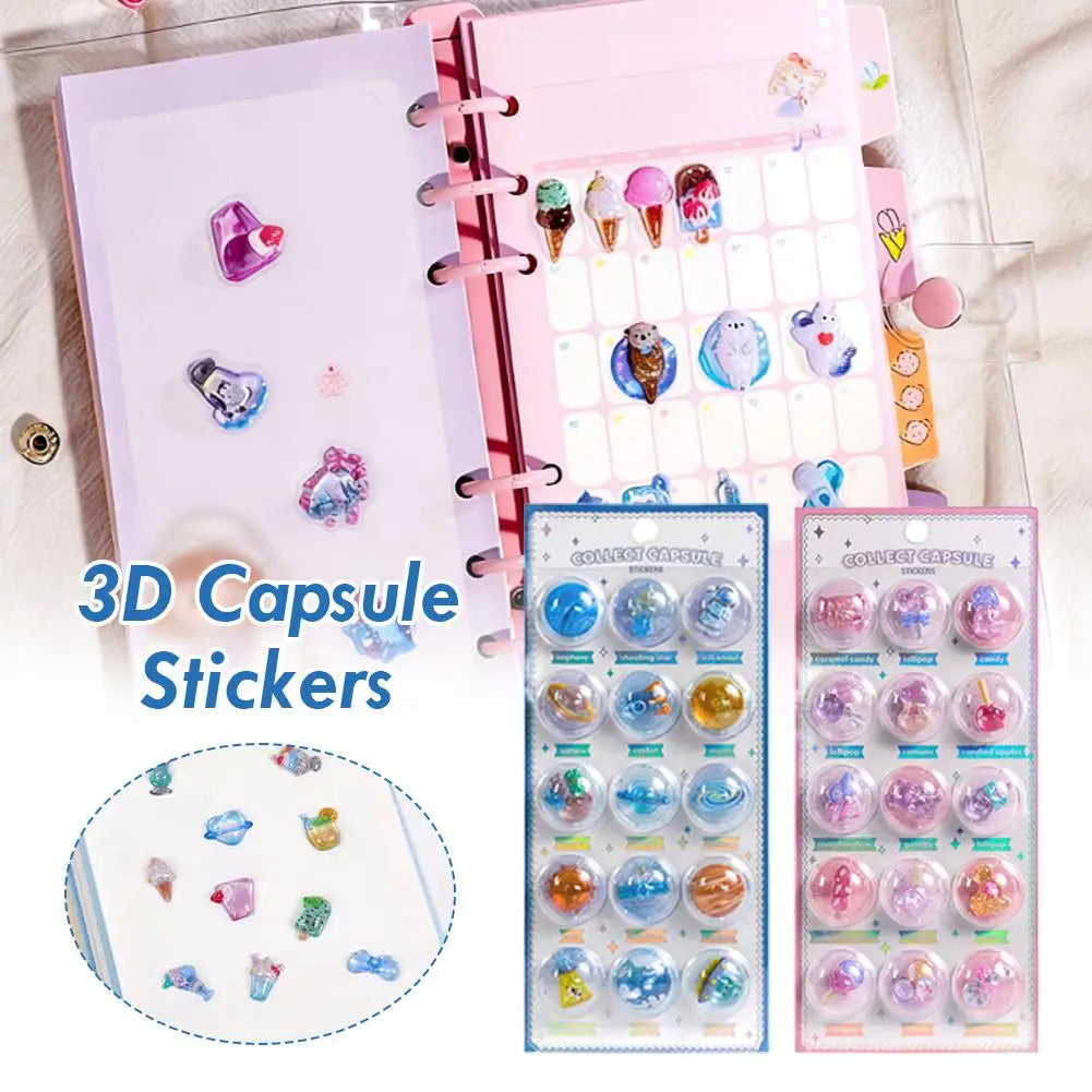 Creative 3D Capsule Embossed Crystal Sticker Kawaii 3D Relief Stickers Scrapbooking DIY Journal Cute Stationery School Sticker Oasis Select