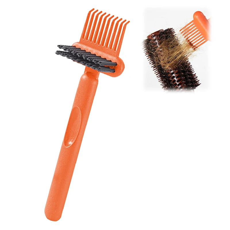 Dual-Action Hair Comb And Brush Cleaning Tool - Hairbrush Cleaner Rake with Brush Cleaning Solution for Salon Quality Care Oasis Select Orange