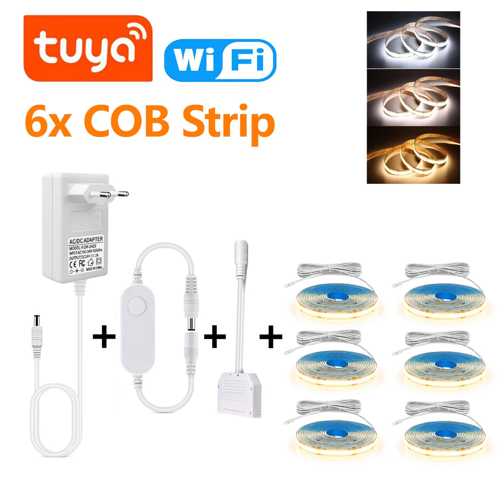 Tuya Dimmable DC12V COB LED Strip Light for Under Cabinet Kitchen Shelf Pantry Showcase Bedroom Closet WiFi Switch APP Control Oasis Select 6x LED Strip WHITE 2M 3.28FT