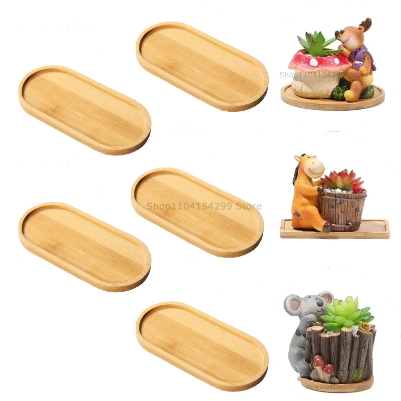 Flower Pot Trays Dish for Plant Vase Bamboo Tray Wooden Bottle Tray Bathroom Shampoo Shower Gel Organizer Jewelry Storage Tray Oasis Select Oval-5pcs