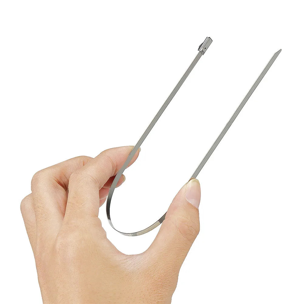 100Pcs 304#Stainless Steel Cable Ties 4.6mm Heavy Duty Self-Locking Cable Zip Tie Multi-Purpose Metal Exhaust Wrap Locking Ties Oasis Select