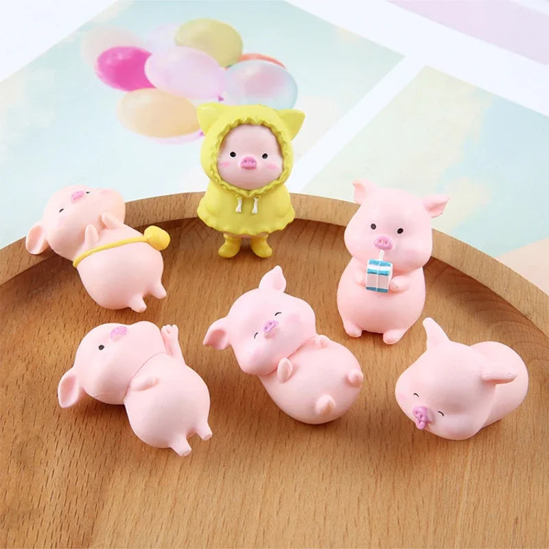 Cute Cartoon Pink Pig Figurine Miniaturas Ornament Resin Piggy Statue Collection Toy Fairy Garden Mini Miniatures Oasis Select