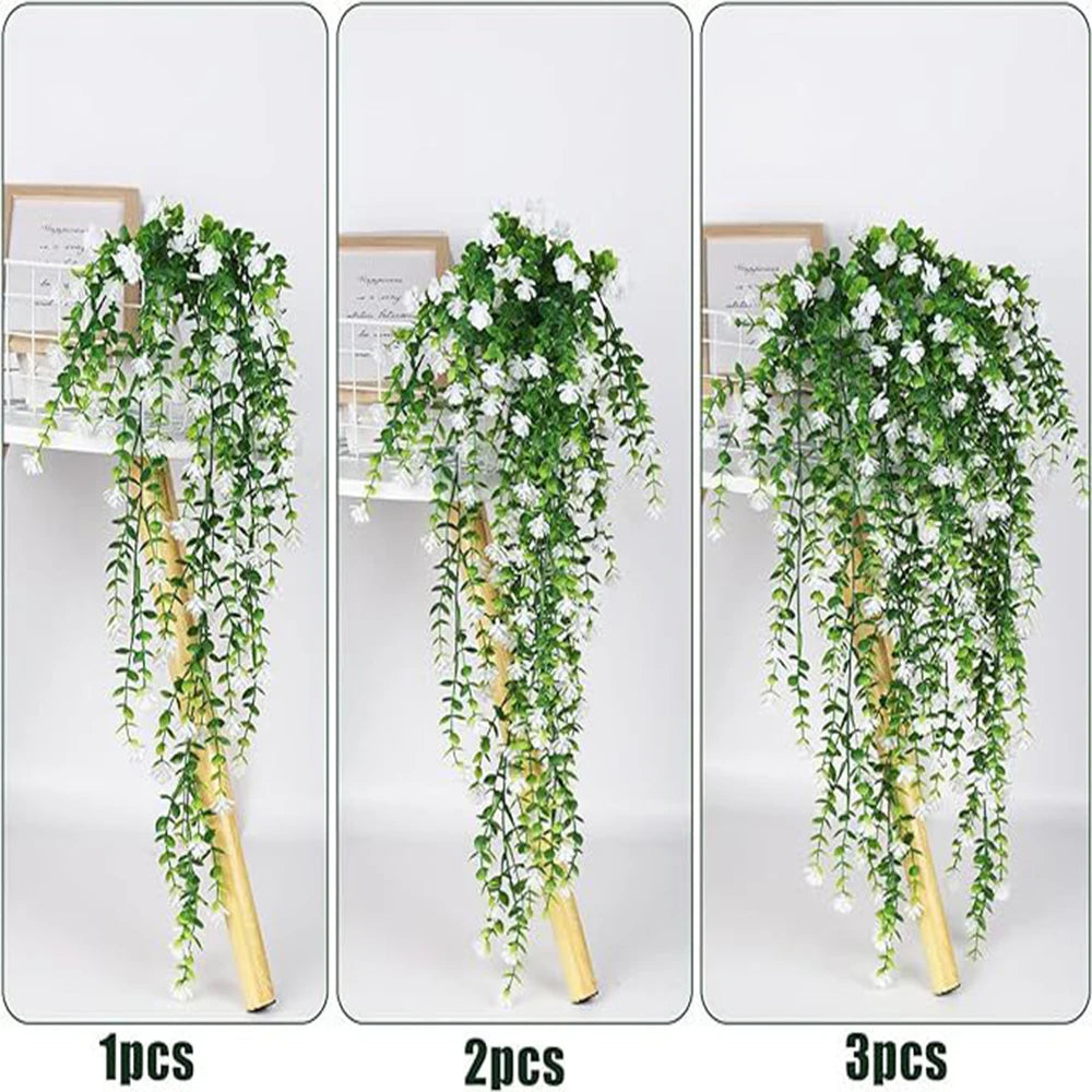 3PCS Artificial Eucalyptus Garland Faux Hanging Vine Realistic Greenery Boho Wedding Arch Patio Farmhouse Home Decor Plants Oasis Select 3pcs White