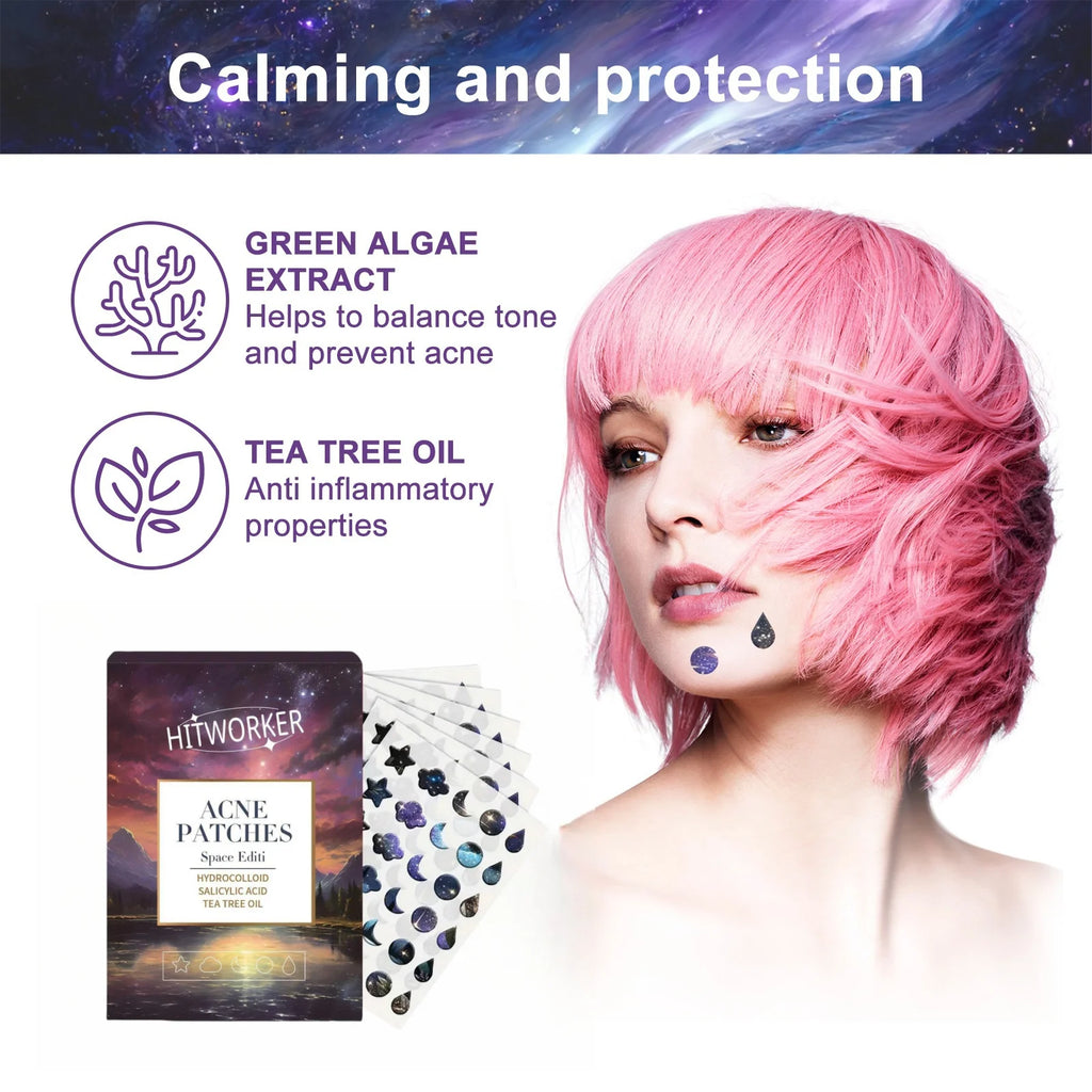 180pcs/box of water-based tea tree oil acne patches, space version designed acne stickers, facial skincare products, Halloween Oasis Select