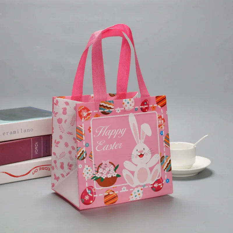 Egg Bunny Easter Gift Tote Bags Laminating Nonwoven Environmental Shopping Bags Large Capacity Dust Moisture-Proof Firm Handbag Oasis Select pink Other