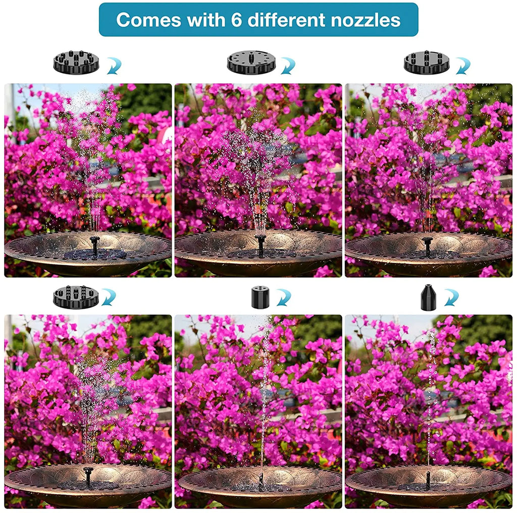 1.5W Solar Fountain Pump, with 6 nozzles Solar Bird Bath Fountain, Water Pump Floating Fountains Suitable for Ponds Oasis Select
