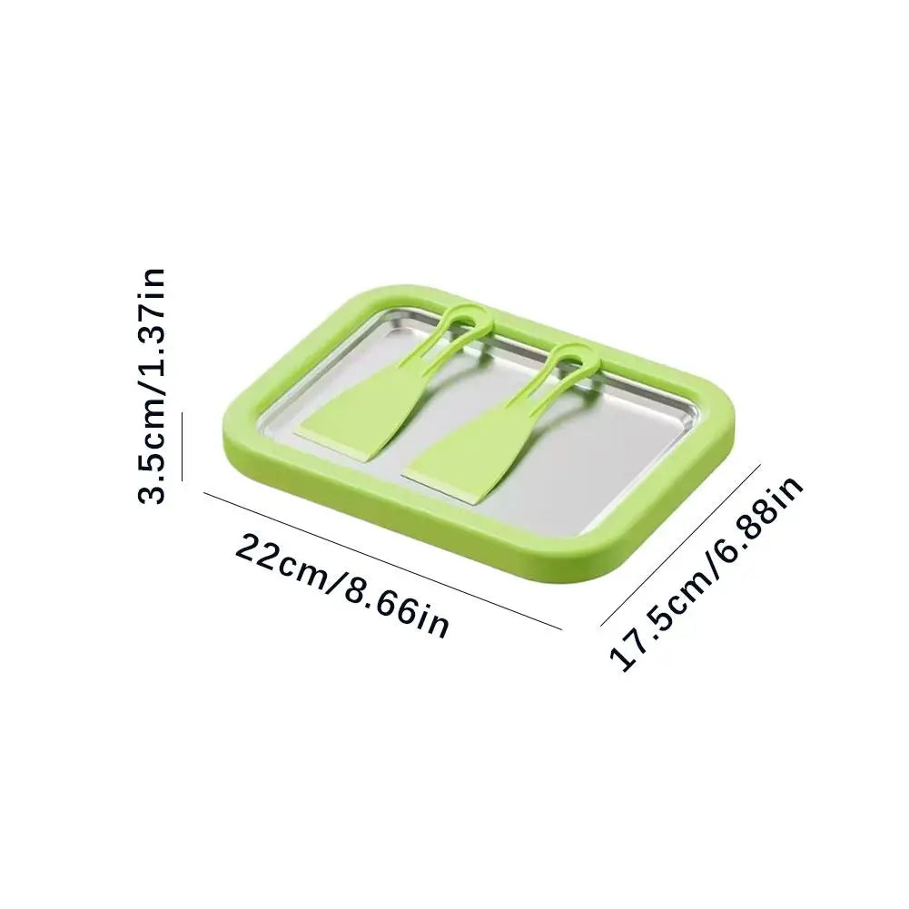 Rolled Ice Cream Maker Pan & 2 Scrapers – Stainless Steel