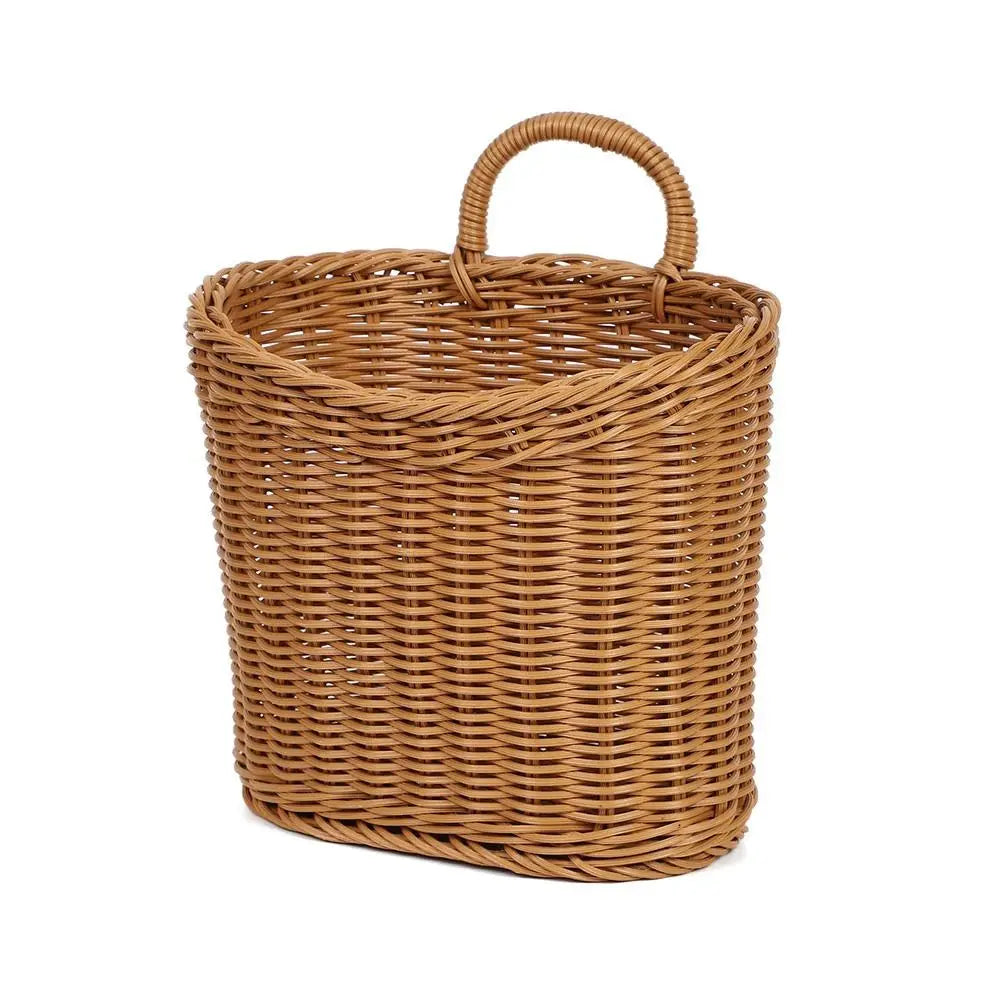 Imitation Rattan Kitchen Storage Basket with Handle Brown Hand-woven Hanging Baskets Home Decoration Living Room Oasis Select 1