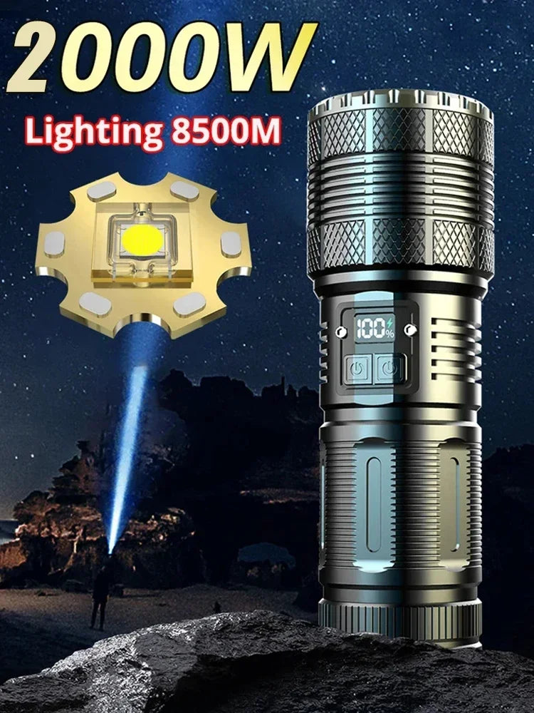 10000M LED Flashlight USB C Rechargeable 8000W Flash Light 9900000000LM Power Flashlights Zoom Tactical Lantern 20000mah battery Oasis Select