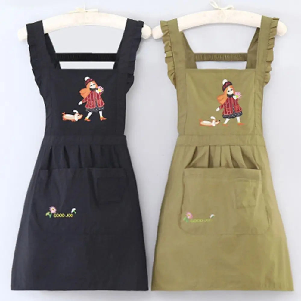 Cartoon Kitchen Apron Princess Style Waterproof Cooking Baking Bibs Cross Back Anti-fouling Florist Shop Work Clothes for Women Oasis Select