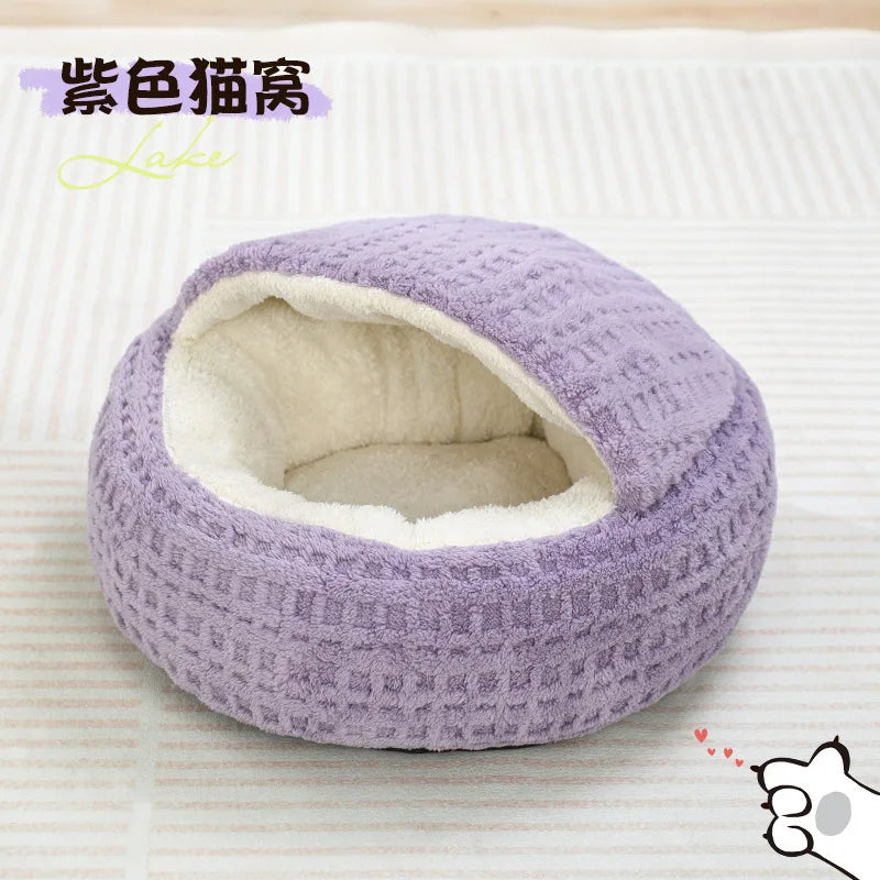 New Cat Nest Winter Semi-closed Warm Four Seasons Universal Winter Thickened Cat Sleeping Nest Shell Nest Cat Bed Dog Bed Oasis Select purple M d-50cm