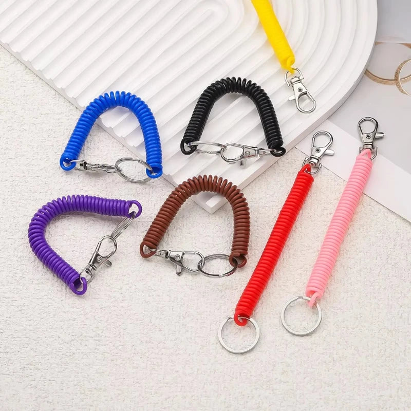 1/3pcs Elastic Wristband Spring Lanyard Key Cord Clasp Spiral Stretch Keychain Security Gear Elastic Ropes Spring Rope Key Ring Oasis Select