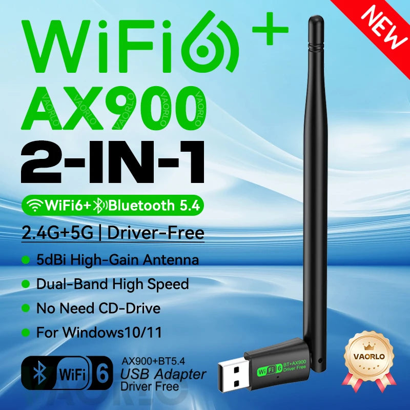 AX900 USB WIFI6 Bluetooth 5.4 Adapter 2.4G+5GHz Dual Band 802.11AX Wireless Network Card Receiver Dongle Antenna For WIN10/11 Oasis Select