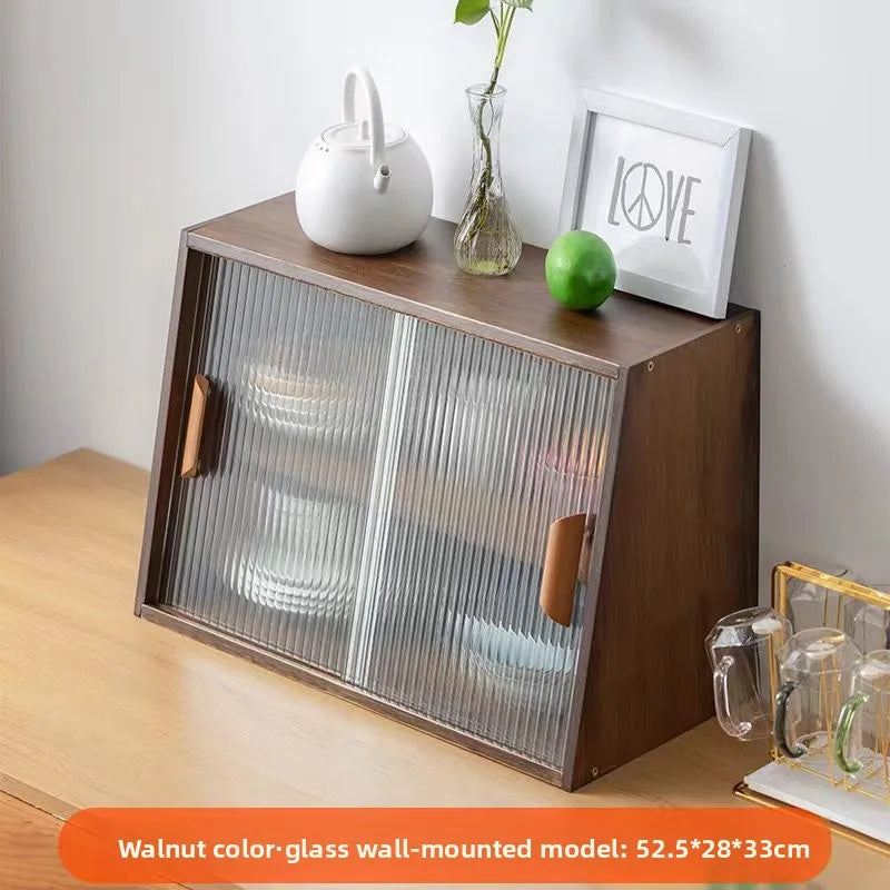Japanese desktop dining side cabinet glass door display cabinet kitchen countertop cup storage rack household cabinet bamboo Oasis Select 50 long walnut
