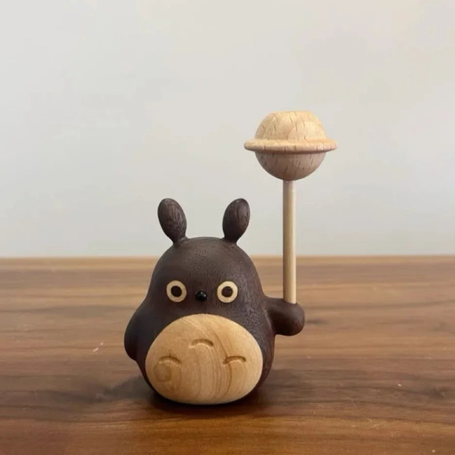Solid Wood Creative Totoro Windmill Faceless Male Ornament Couple Gift Living Room Decoration Cartoon Music Box Birthday Gift Oasis Select 7cm