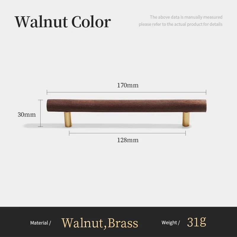 Nordic Walnut Wood Handle T Bar Drawer Knobs Cupboard Long Pulls Kitchen Cabinet Door Handle Furniture Decorate Pulls and Knob Oasis Select A8-128mm