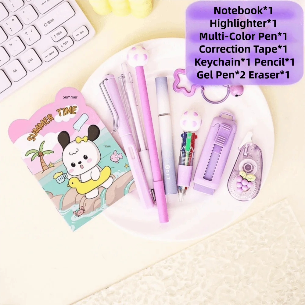 Cartoon School Stationery Set 6 Color Pens Stick Note Cartoon Stationery Set Book Ballpoint Pen Student Tools Gift Kit Oasis Select