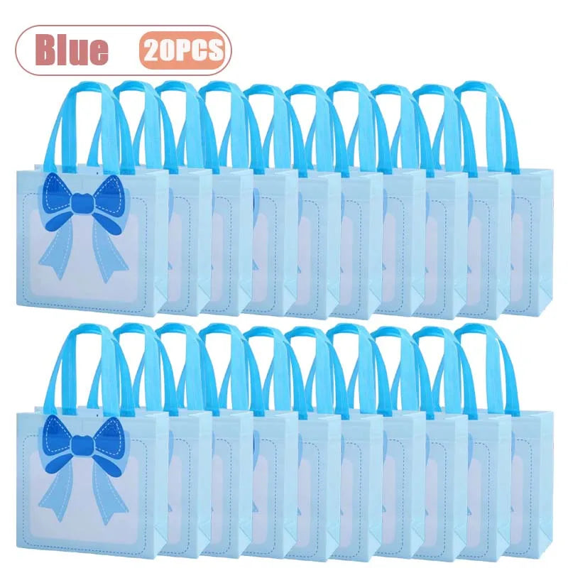 1-20PCS Valentine‘s Day Gift Bags Premium Non-Woven Tote for Birthday Party Favors Handmade Treat Bags Elegant Favor Bags Oasis Select Blue-20PCS