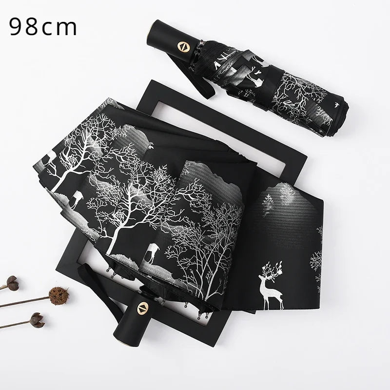 Automatic Double Sunny Umbrella Large Sunshade Sunblock Folding Retro Oil Painting Umbrella Oasis Select 98cm 6