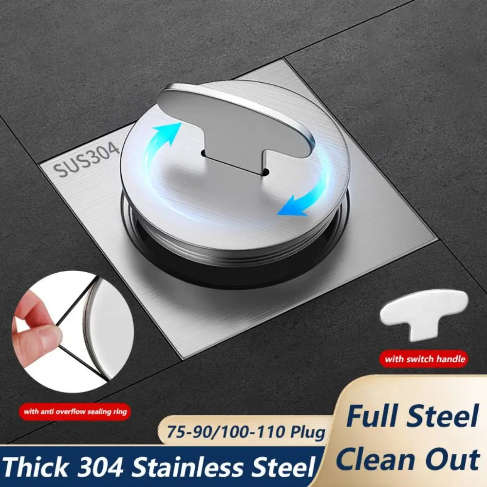 Heavy Duty Square Floor Clean Out 304 Stainless Steel 75/110 Plug Drainage Port with Cleaning Port Shower Floor Drain Bathroom Oasis Select