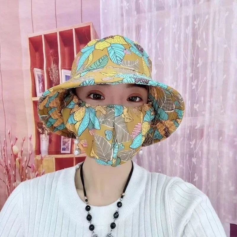 1-2PCS Women‘s Sun Hat with Face Mask UV Protection Summer Cycling Cap Breathable Quick Dry Outdoor Hiking Visor Oasis Select