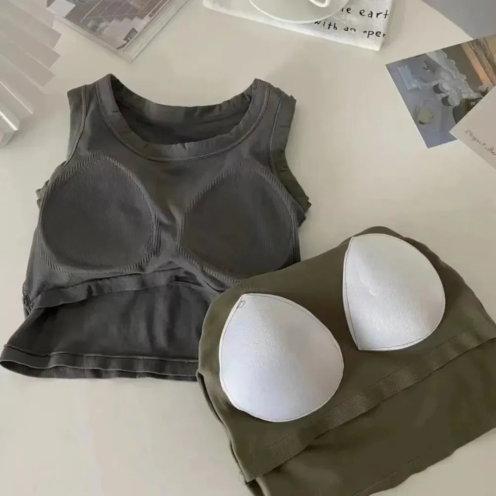 Sexy Breathable Bra Vest U-shaped Top with Pad Bra Crop Top Bra Black White Sleeveless Top Summer Oasis Select