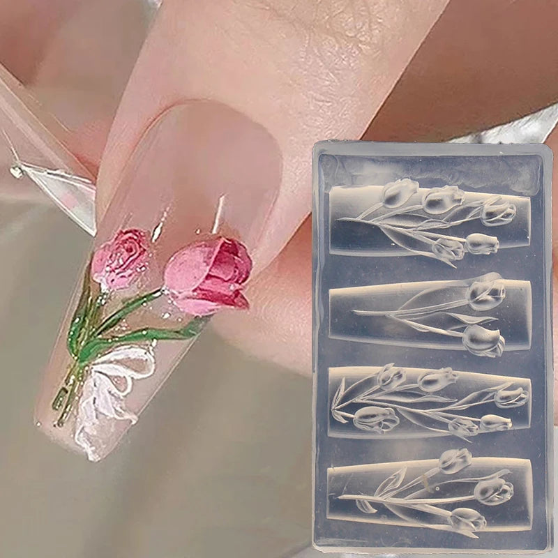 1/3Pcs 3D Nail Silicone Carving Mold Snake DIY Nail Decoration Art Nail Beauty Charm Silicone Nail Mold Nail Nails Products Oasis Select