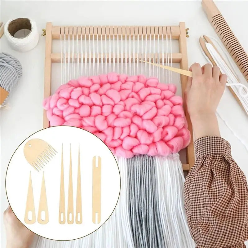LIKE WISH 7Pack Wood Hand Loom Stick Set Include 1Pcs Wooden Shuttle 1Pcs Wood Weaving Comb Oasis Select