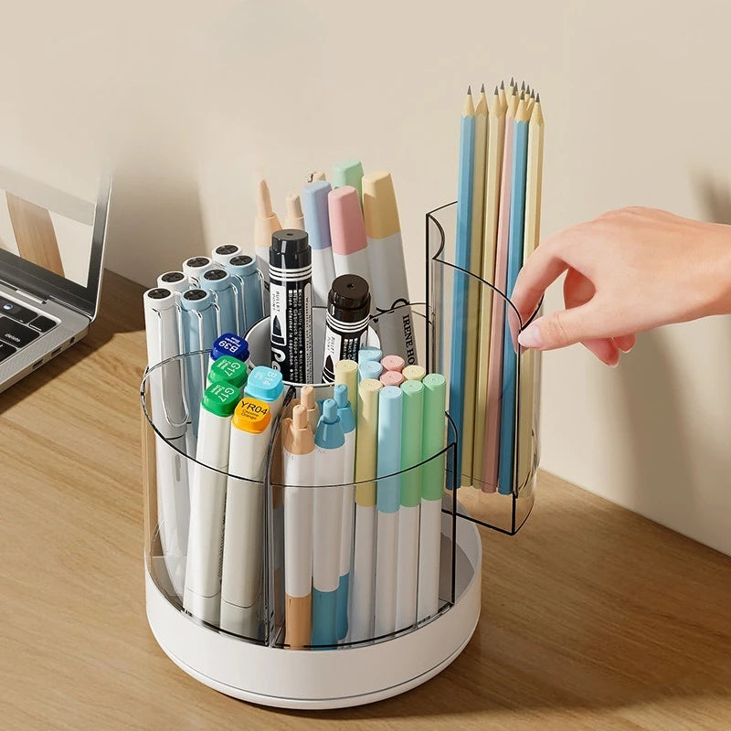 360° Rotating Pencil Organizer Large Capacity Round Desktop Storage Holder with 6 Compartments Cosmetic Brush Pen Organizer Oasis Select