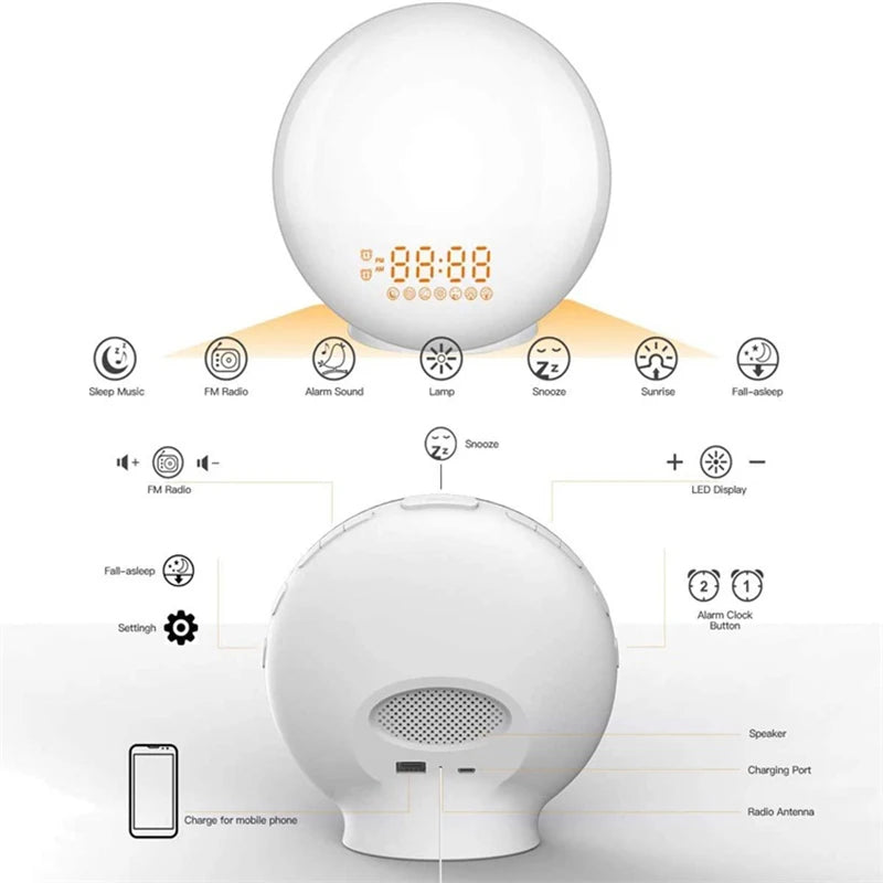 LED Smart Wireless Night Light Digital Wake Up Light Workday Alarm Clock Sunrise/Sunset Smart Life Induction Lamp Home Decor Oasis Select